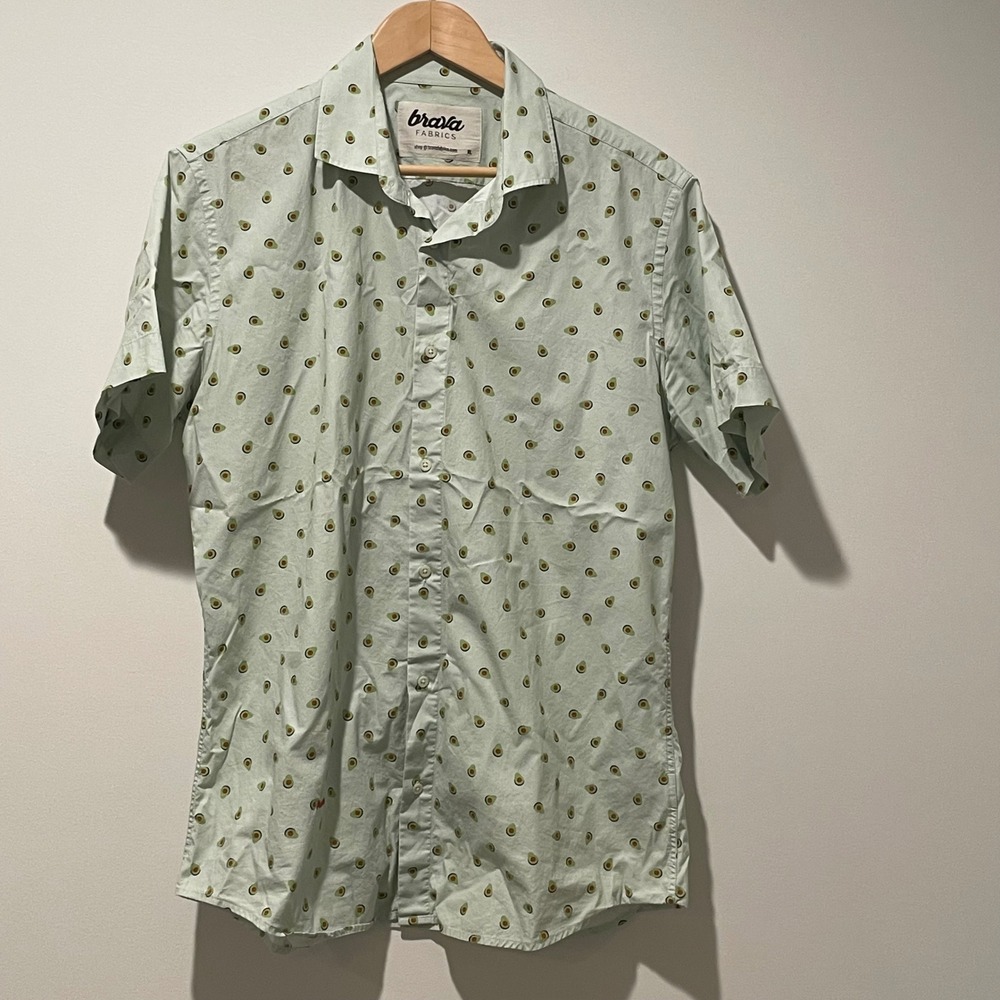 Brava Fabrics Mens Avocado Print Short Sleeve Button Up Shirt